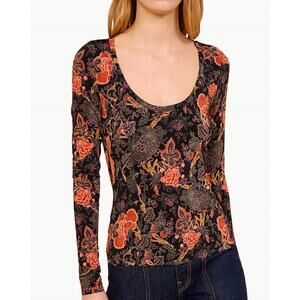 NEW ULLA JOHNSON aris jersey long sleeve u-neck top in night lily